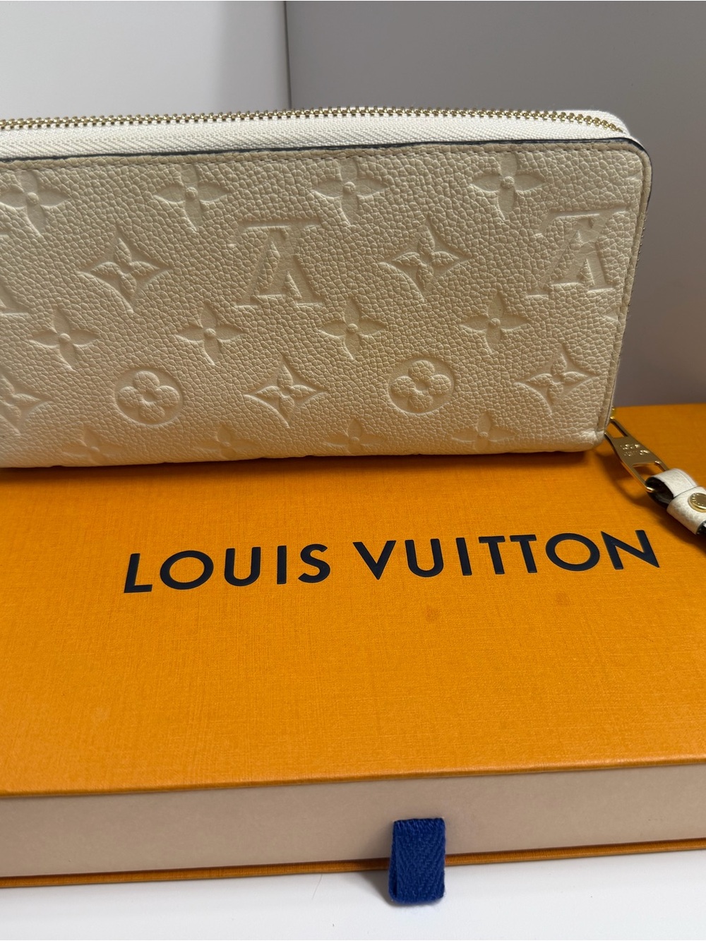 Louis Vuitton Ivory Monogram Empreinte Leather Secret Long Wallet Dustie and Box
